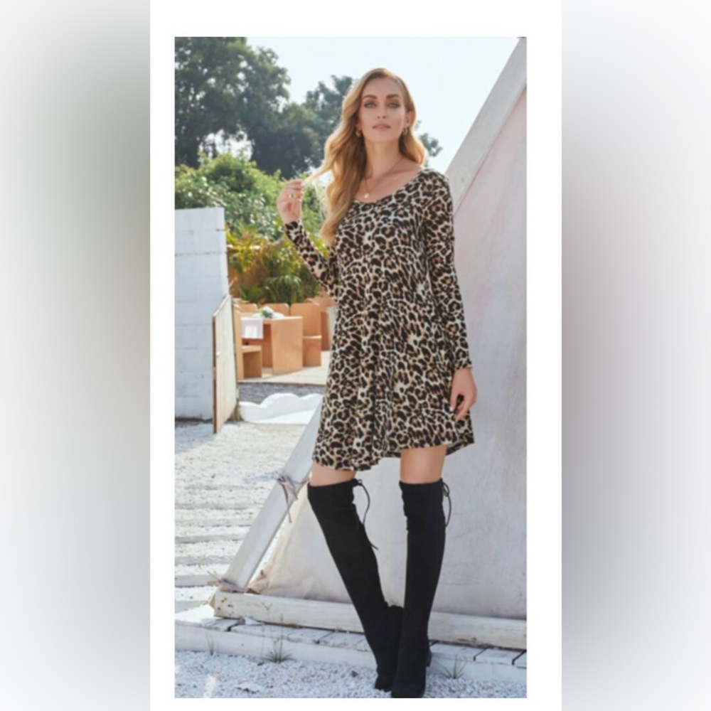 Leopard long sleeve T-shirt dress